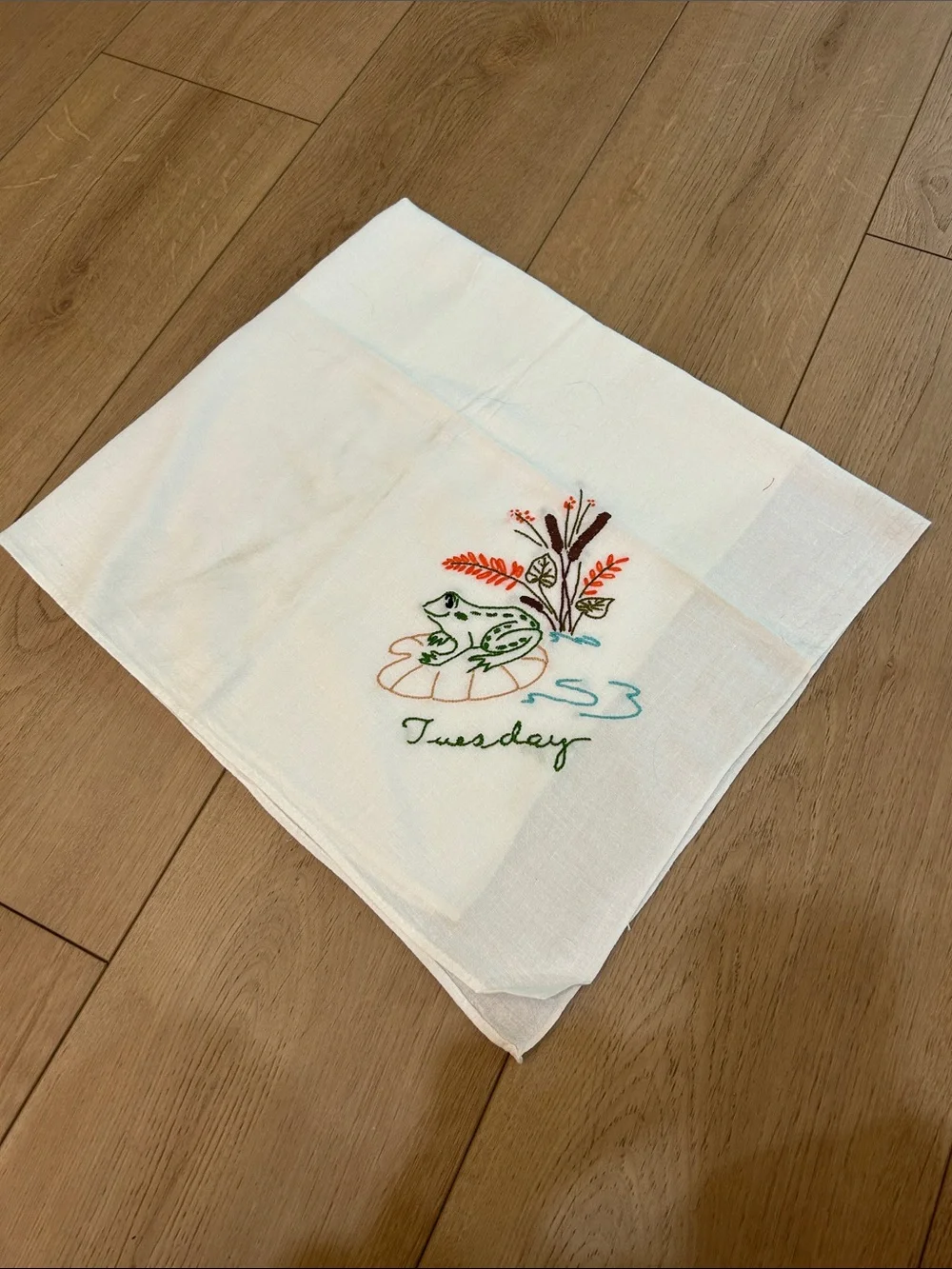 Vintage Hand Embroidered Frog Tea Towels Set